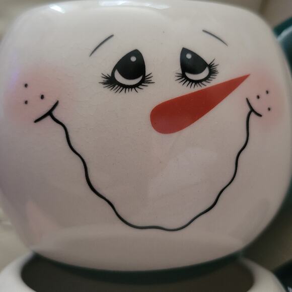 Snowman  Christmas Coffee Mugs – Holiday Christmas Winter - Set of 2 Vintage - Picture 3 of 8